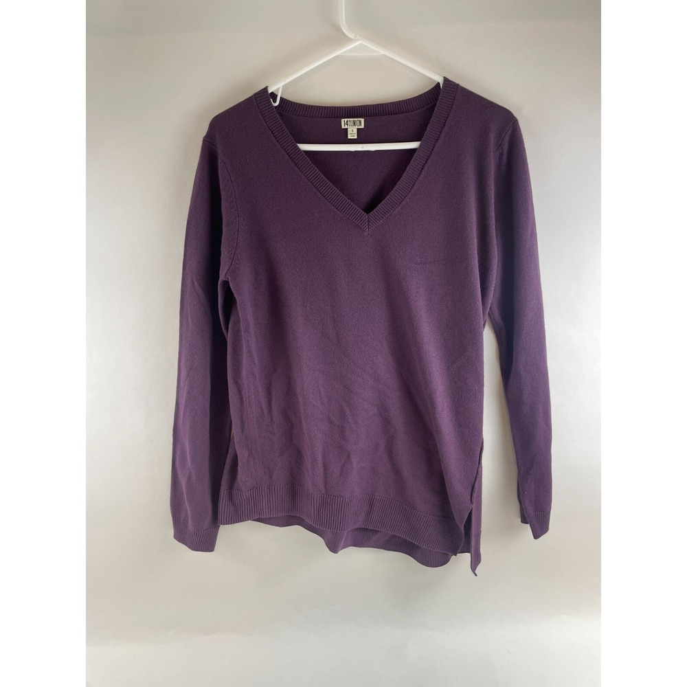 14th union Sweater Women's Size Small Purple Asymmetric Slit Hem V-neck long Slv